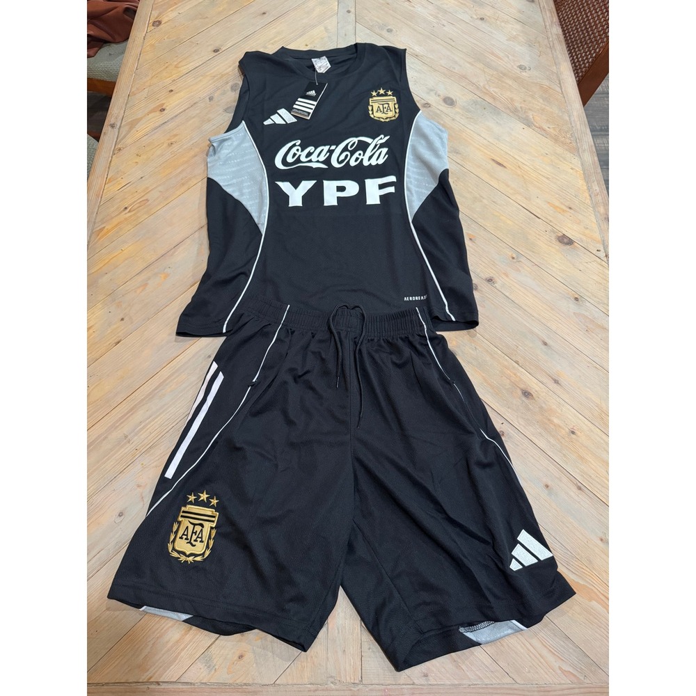 Adidas Argentina AFA Training Kit Sleeveless Jersey and Shorts Black Mens Large